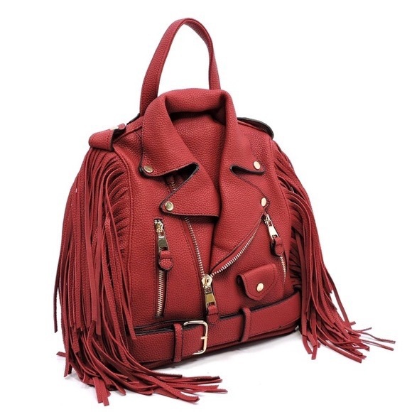 Handbags - Red Jacket Fringe Book Bag Vegan Leather